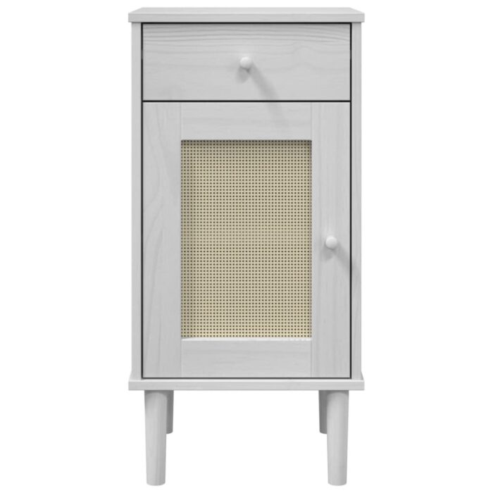 Table de chevet SENJA aspect de rotin blanc bois de pin massif – Image 3