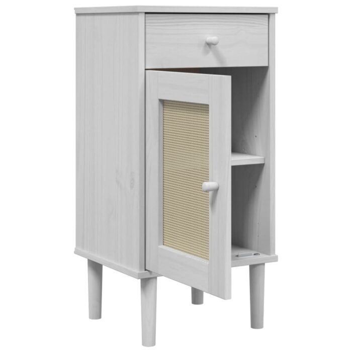 Table de chevet SENJA aspect de rotin blanc bois de pin massif – Image 4
