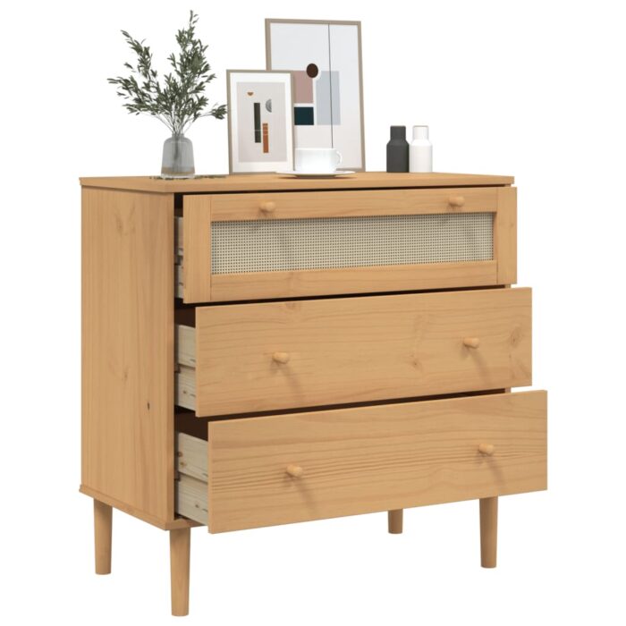 Commode SENJA aspect de rotin marron bois de pin solide – Image 2