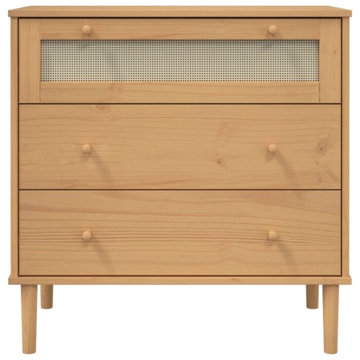 Commode SENJA aspect de rotin marron bois de pin solide – Image 3