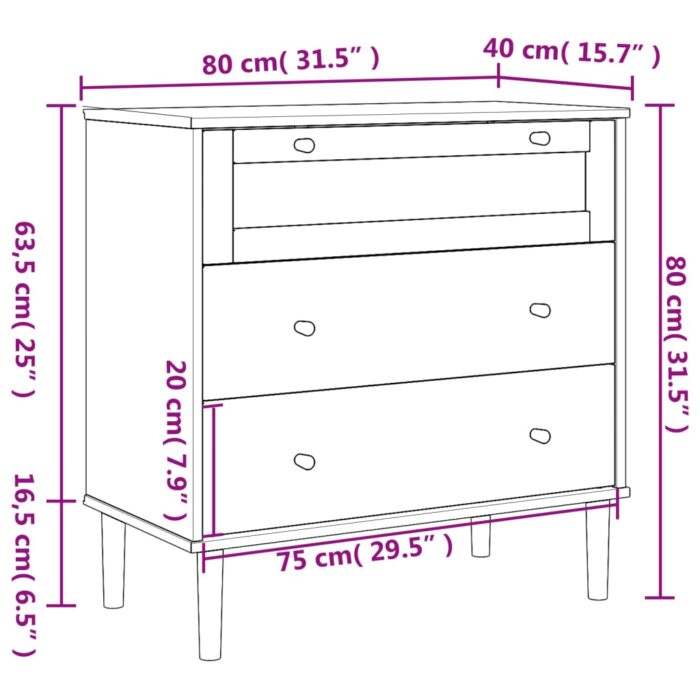 Commode SENJA aspect de rotin marron bois de pin solide – Image 8