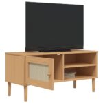 Meuble TV SENJA aspect rotin marron 106x40x49cm bois massif pin – Image 2