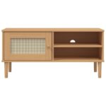 Meuble TV SENJA aspect rotin marron 106x40x49cm bois massif pin – Image 3