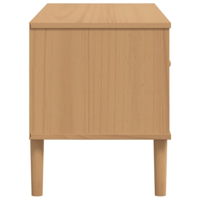 Meuble TV SENJA aspect rotin marron 106x40x49cm bois massif pin – Image 5