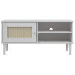 Meuble TV SENJA aspect rotin blanc 106x40x49cm bois massif pin – Image 3