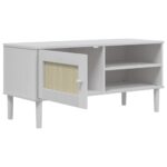 Meuble TV SENJA aspect rotin blanc 106x40x49cm bois massif pin – Image 4