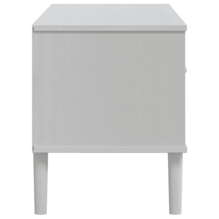 Meuble TV SENJA aspect rotin blanc 106x40x49cm bois massif pin – Image 5
