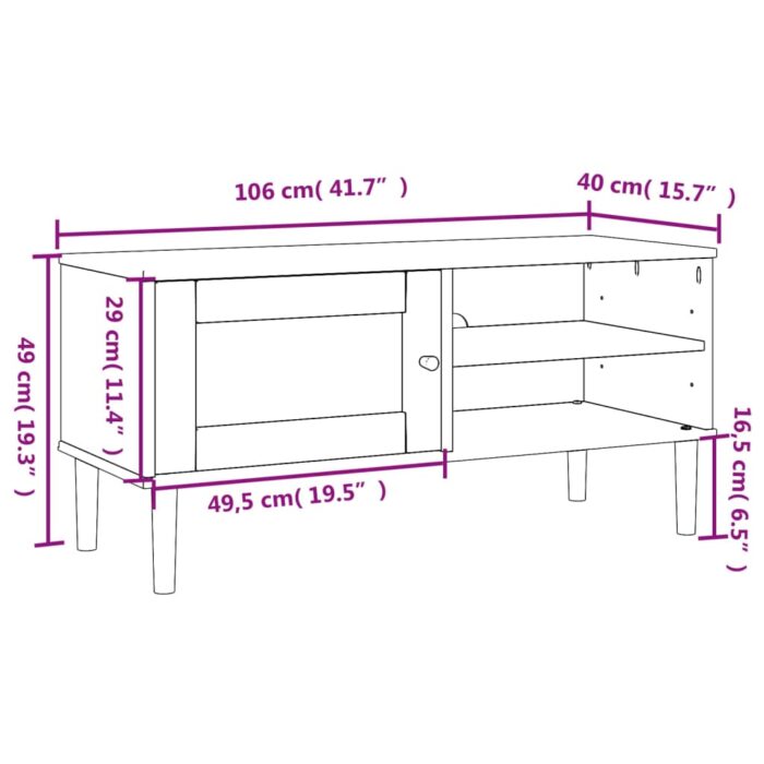 Meuble TV SENJA aspect rotin blanc 106x40x49cm bois massif pin – Image 8