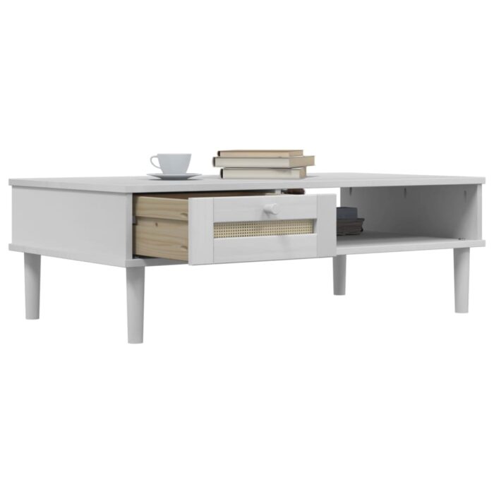 Table basse SENJA aspect rotin blanc 100x55x33 cm bois massif – Image 2