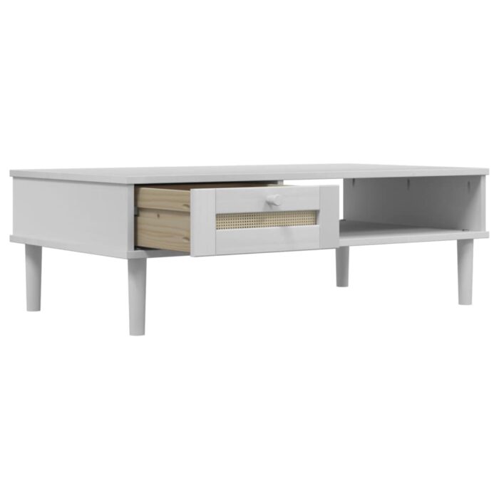 Table basse SENJA aspect rotin blanc 100x55x33 cm bois massif – Image 4