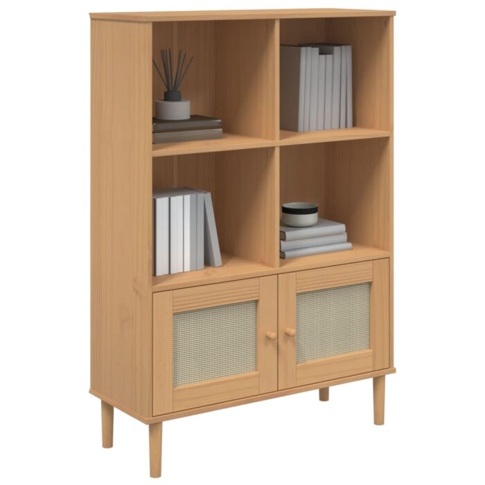 Bibliothèque SENJA aspect de rotin marron bois massif de pin – Image 2
