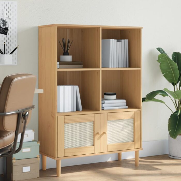 Bibliothèque SENJA aspect de rotin marron bois massif de pin – Image 1