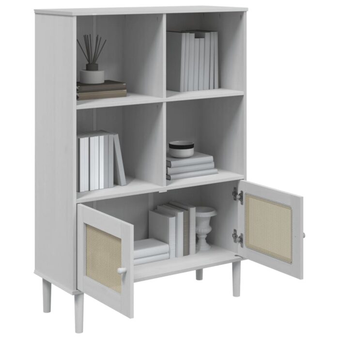 Bibliothèque SENJA aspect de rotin blanc bois massif de pin – Image 2