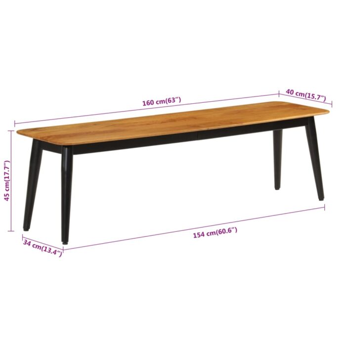 Banc 160x40x45 cm bois massif de manguier et fer – Image 6