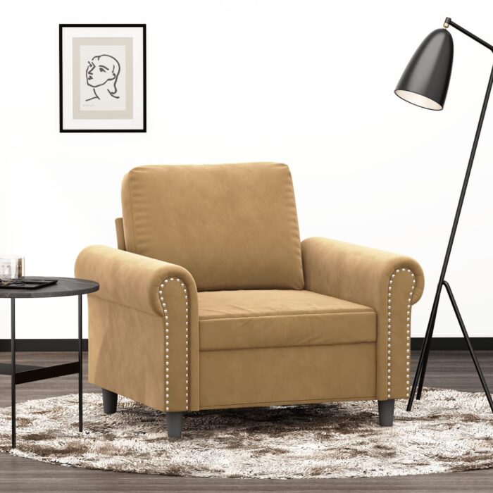 Fauteuil Marron 60 cm Velours – Image 1