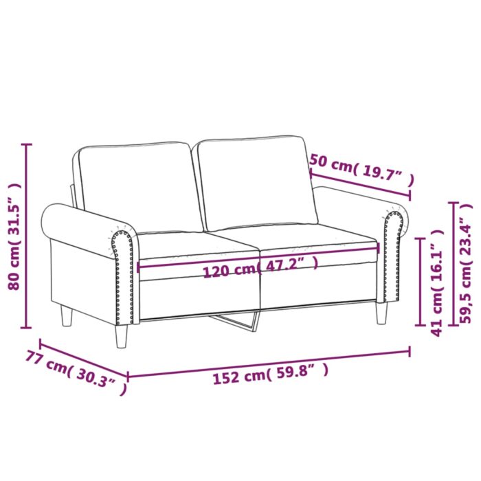 Canapé à 2 places Marron 120 cm Velours – Image 7