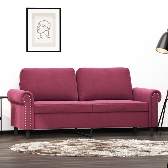 Canapé à 2 places Rouge bordeaux 140 cm Velours – Image 1