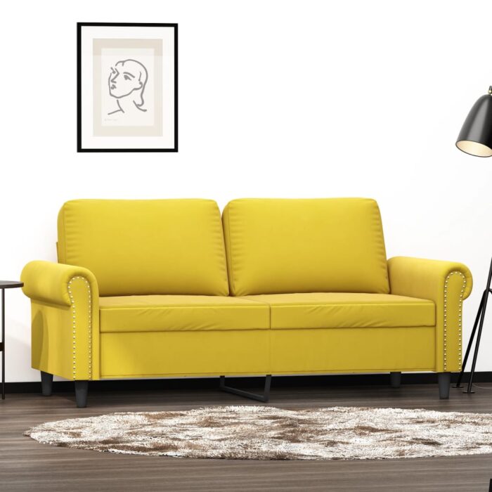Canapé à 2 places Jaune 140 cm Velours – Image 1