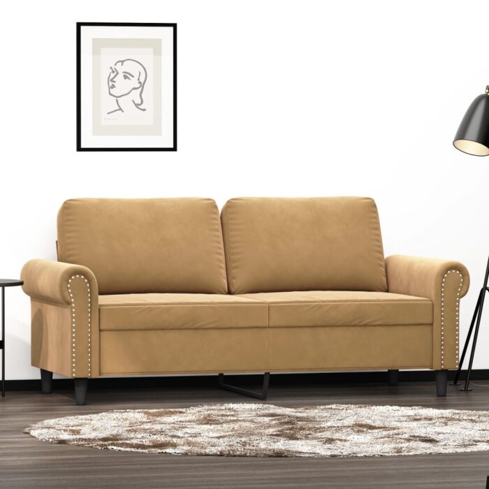 Canapé à 2 places Marron 140 cm Velours – Image 1