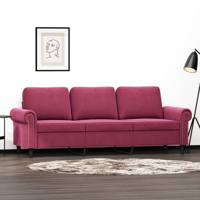 Canapé à 3 places Rouge bordeaux 180 cm Velours – Image 1