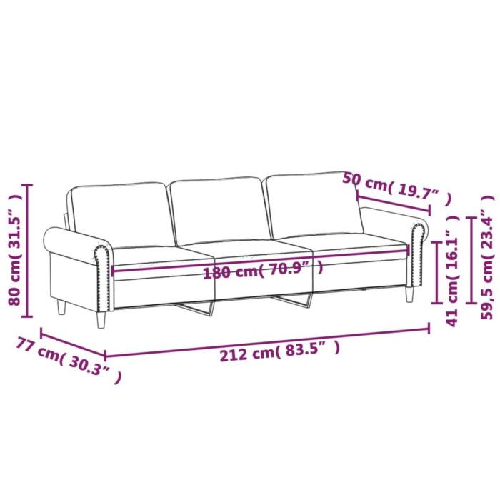 Canapé à 3 places Jaune 180 cm Velours – Image 6