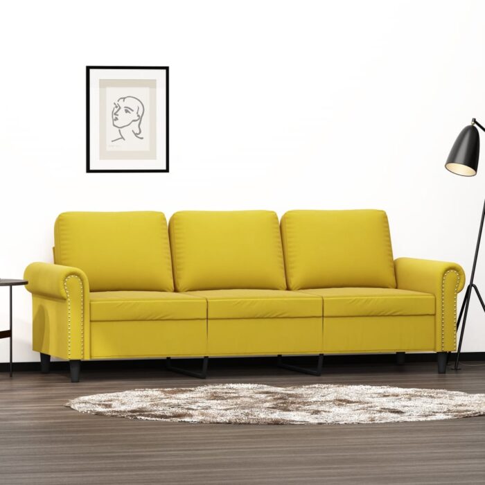 Canapé à 3 places Jaune 180 cm Velours – Image 1