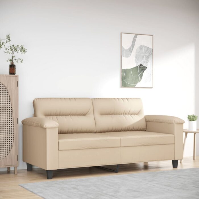 Canapé à 2 places Crème 140 cm Tissu microfibre – Image 1