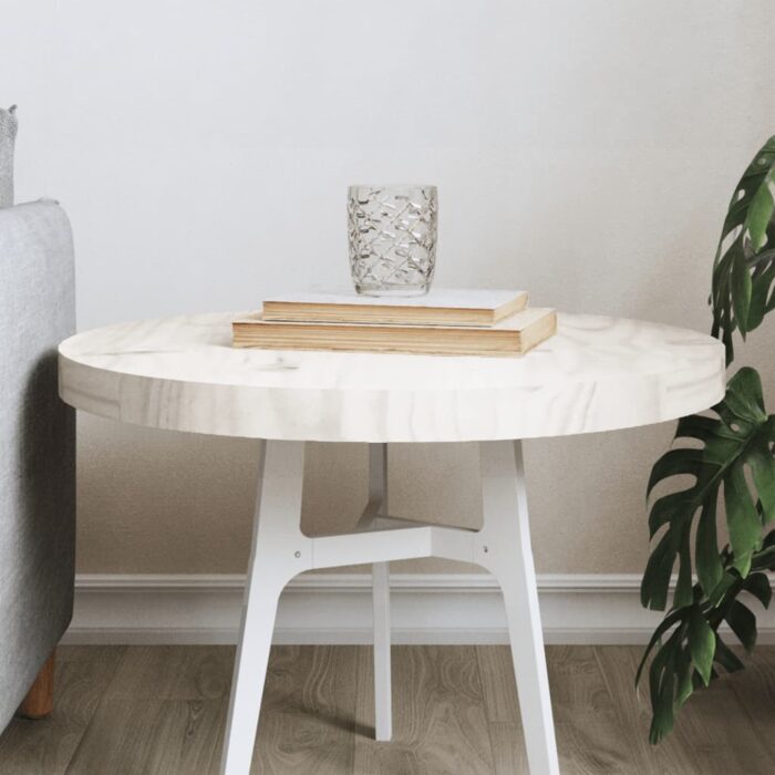 Dessus de table rond blanc Ø50x3 cm bois de pin massif – Image 1