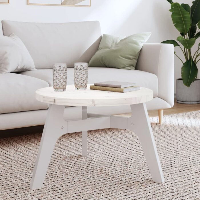 Dessus de table rond blanc Ø60x3 cm bois de pin massif – Image 1