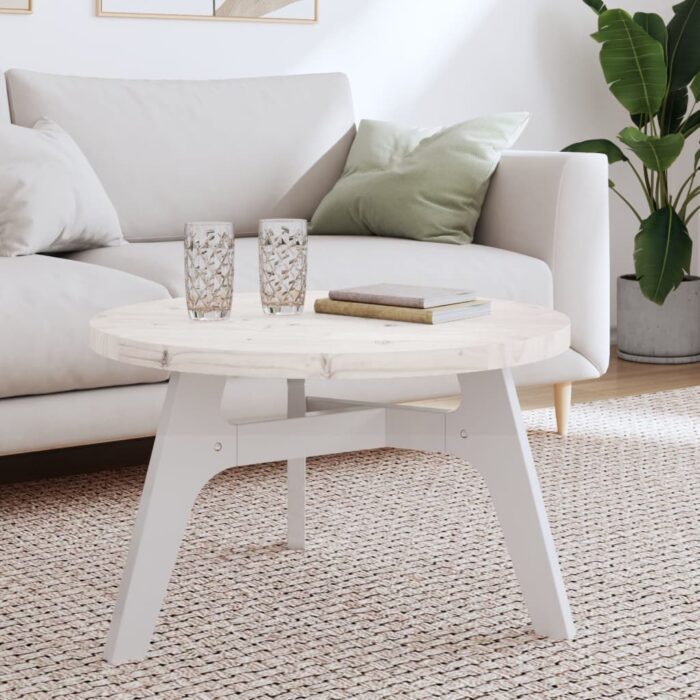 Dessus de table rond blanc Ø70x3 cm bois de pin massif – Image 1