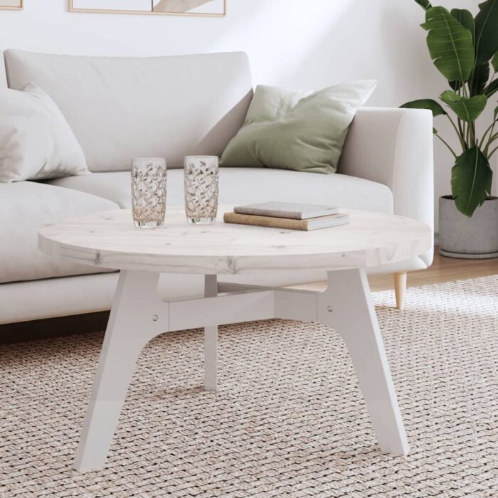 Dessus de table rond blanc Ø80x3 cm bois de pin massif – Image 1