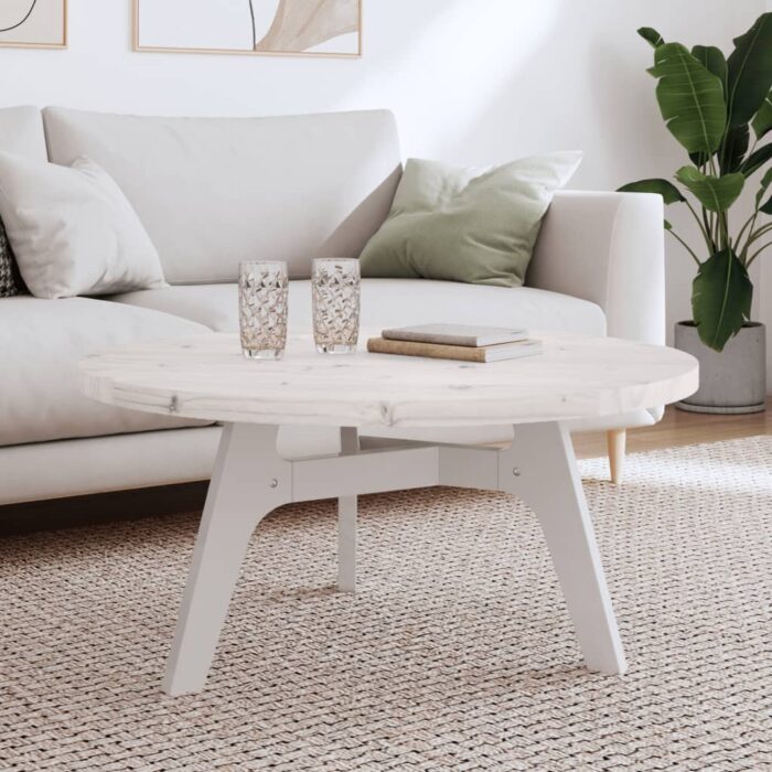 Dessus de table rond blanc Ø90x3 cm bois de pin massif – Image 1