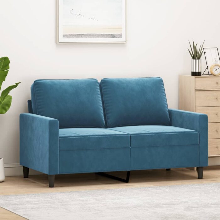 Canapé à 2 places Bleu 120 cm Velours – Image 1