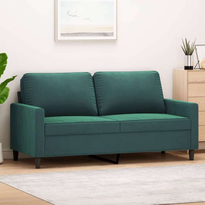 Canapé à 2 places Vert foncé 140 cm Velours – Image 1