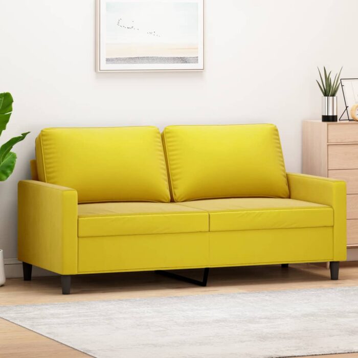 Canapé à 2 places Jaune 140 cm Velours – Image 1