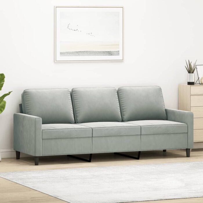 Canapé à 3 places Gris clair 180 cm Velours – Image 1