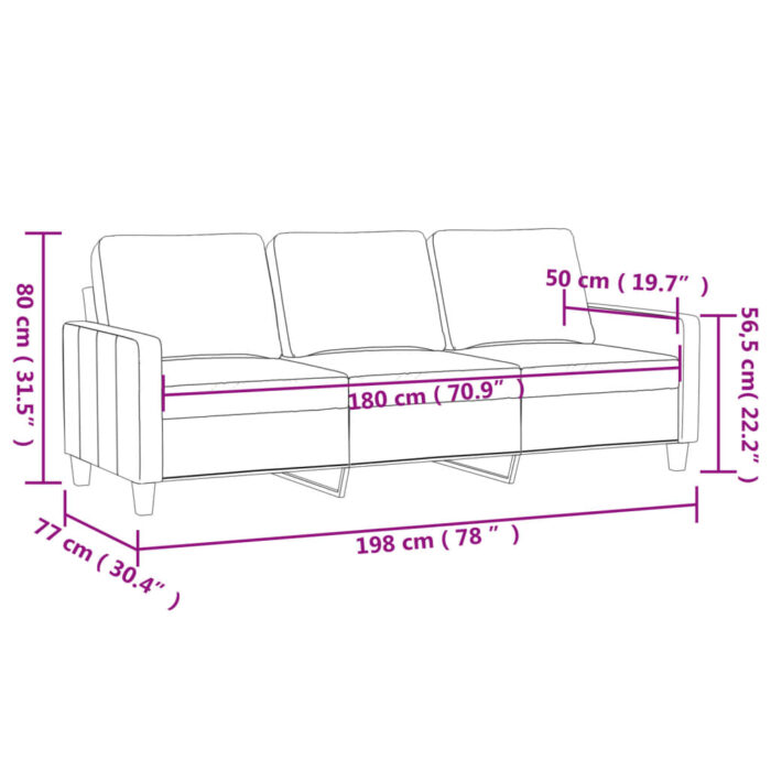 Canapé à 3 places Marron 180 cm Velours – Image 6