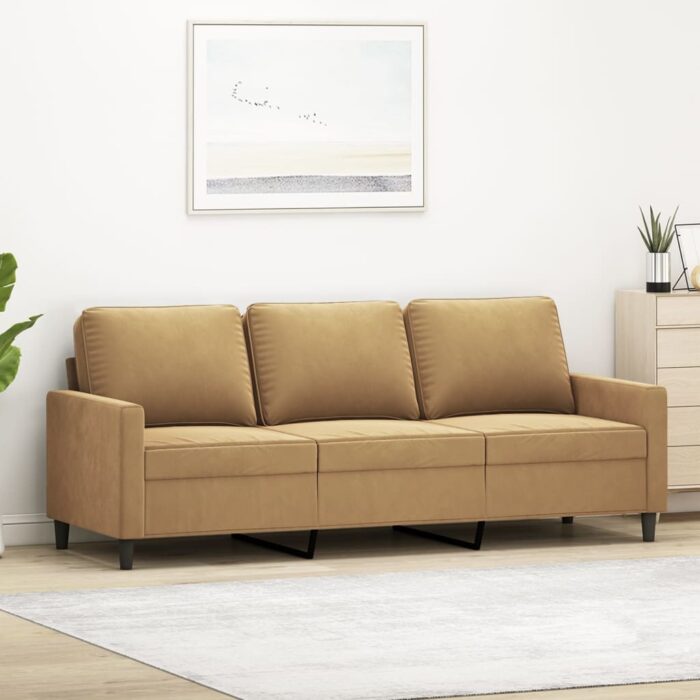 Canapé à 3 places Marron 180 cm Velours – Image 1