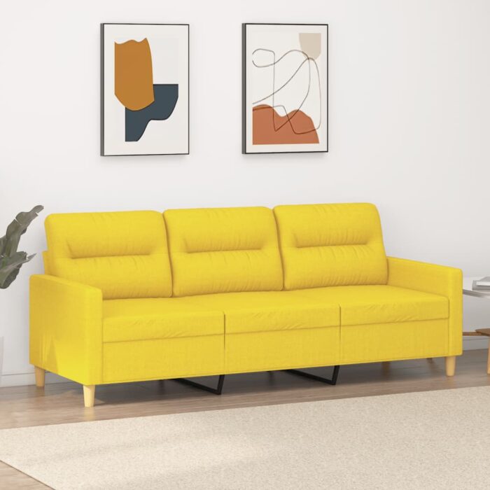 Canapé à 3 places Jaune clair 180 cm Tissu – Image 1