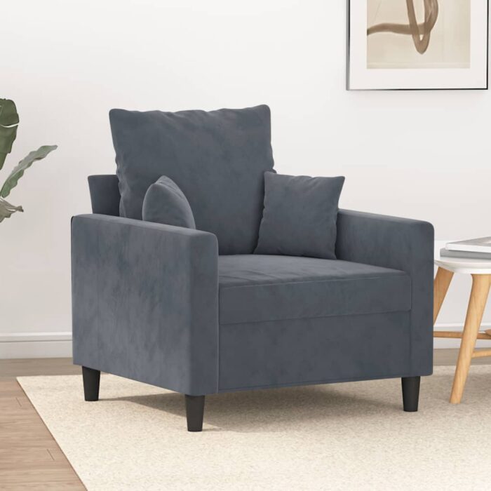 Fauteuil Gris foncé 60 cm Velours – Image 1