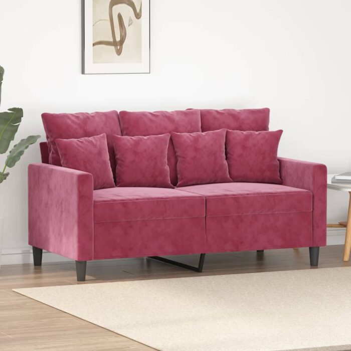 Canapé à 2 places Rouge bordeaux 120 cm Velours – Image 1