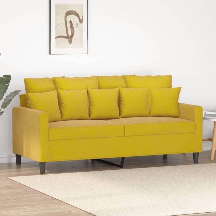 Canapé à 2 places Jaune 140 cm Velours – Image 1
