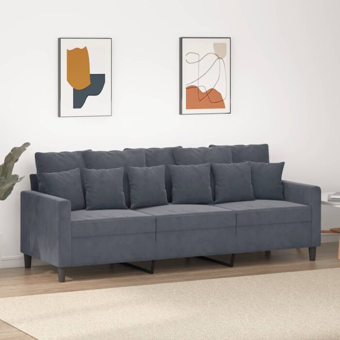 Canapé à 3 places Gris foncé 180 cm Velours – Image 1