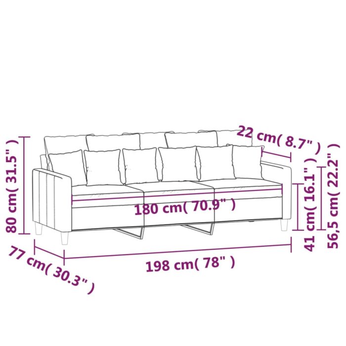Canapé à 3 places Rouge bordeaux 180 cm Velours – Image 6