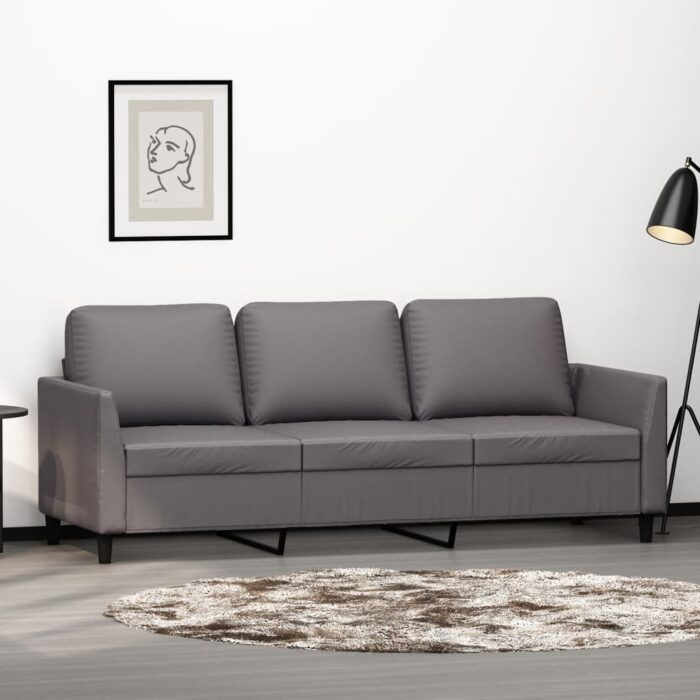 Canapé à 3 places Gris 180 cm Similicuir – Image 1