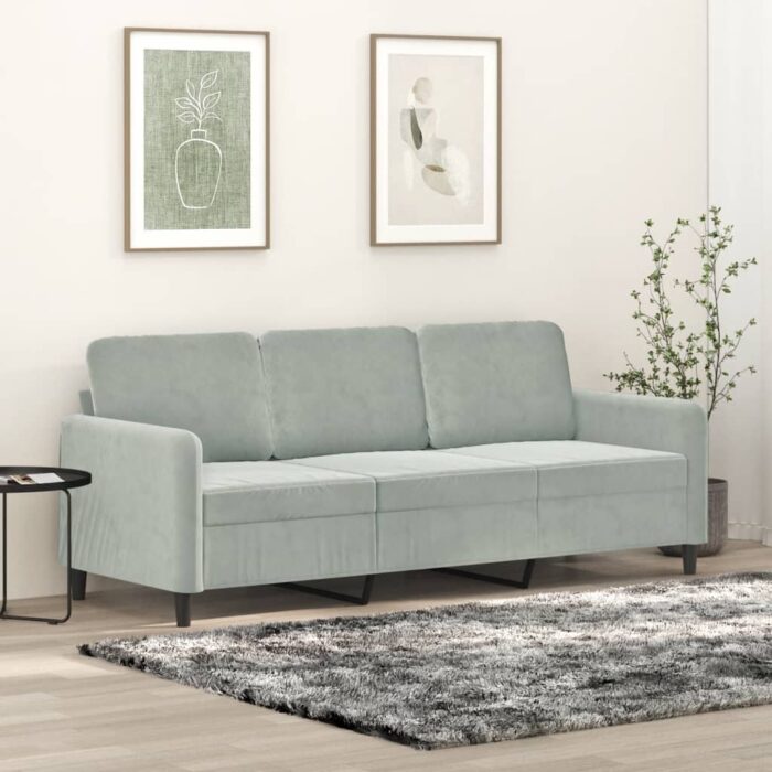 Canapé à 3 places Gris clair 180 cm Velours – Image 1