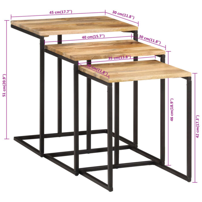 Tables gigognes 3 pcs bois massif d'acacia – Image 8