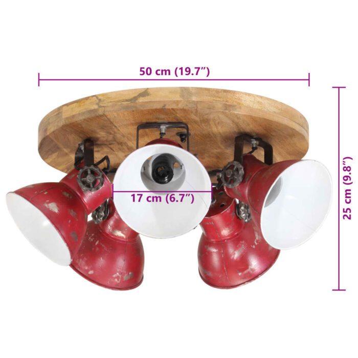 Plafonnier 25 W rouge délavé 50x50x25 cm E27 – Image 7