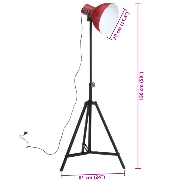 Lampadaire 25 W rouge délavé 61x61x90/150 cm E27 – Image 10