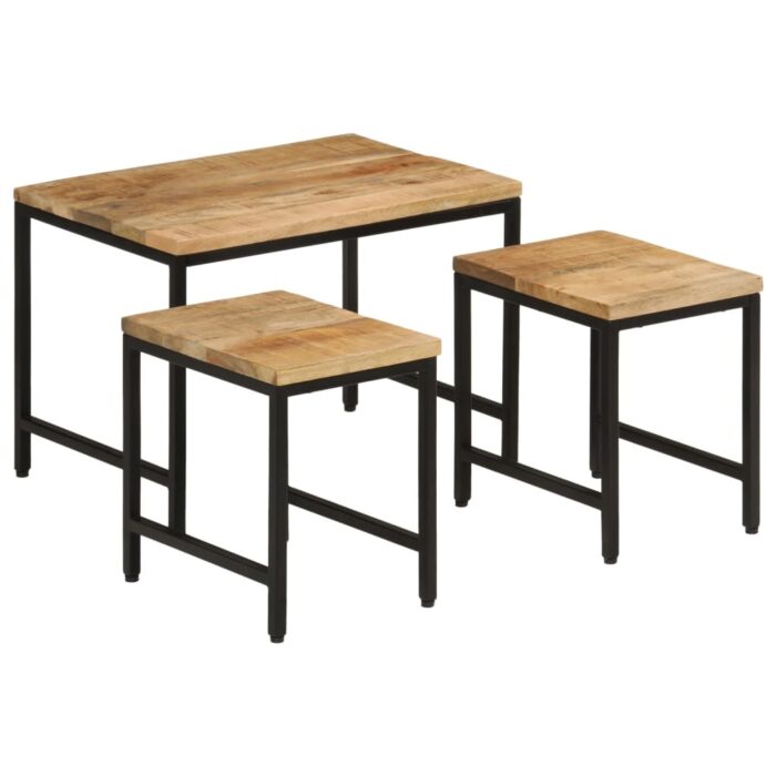 Tables basses gigognes 3pcs bois de manguier massif brut et fer – Image 1
